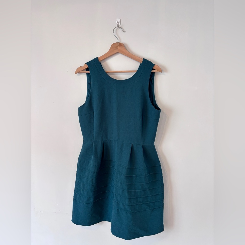 Madewell Spruce Green Midnight Dress Shutter Pleat Fit & Flare Textured Crepe 10